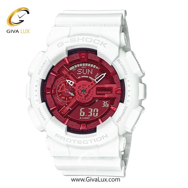 ساعت مچی اورجینال مردانه کاسیو Casio دو زمانه سفید | سفید| قرمز| کد رفرنس جی شاک G-Shock GA-110DBR-7ADR